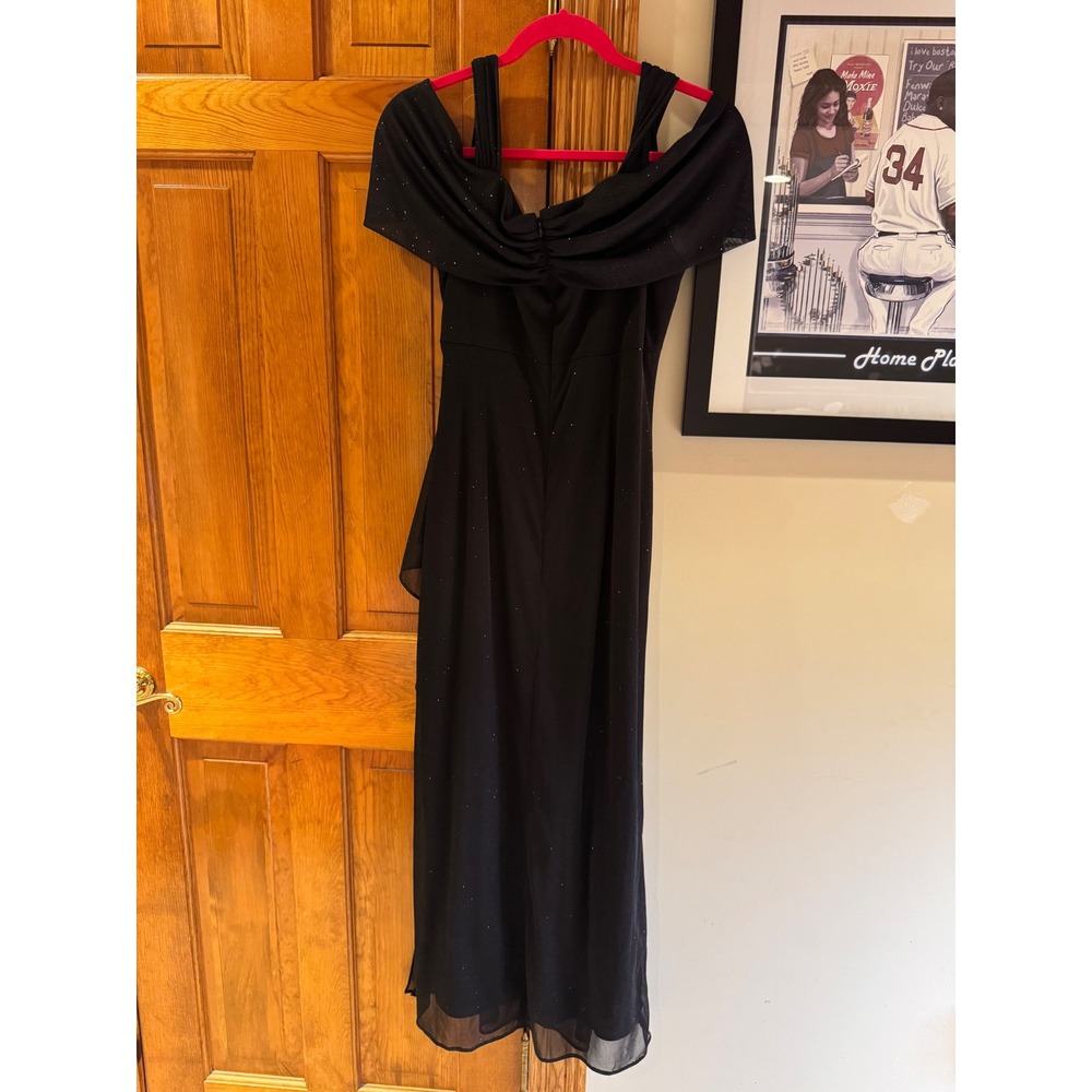 Alex Evenings Petite Black Glitter Cold Shoulder Gown Dress 8P Formal Wedding - Picture 7 of 9